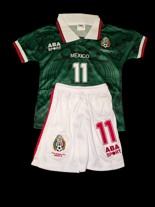 Mexico Jersey 1998 Kids Kit Home Retro Shirt Blanco #11