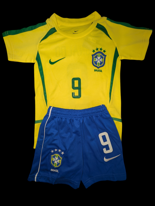 Ronaldo #9 2002 Brazil Home Kids Kit
