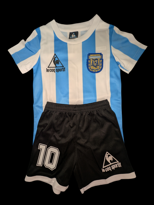 Argentina 1986 World Cup Home Jersey Diego Maradona Kids Kit